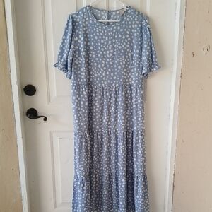 Haute Hippie Light Blue and White Polka Dot Tiered Maxi Dress